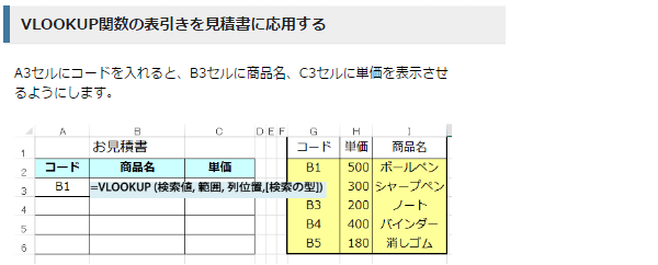 VLOOKUP関数を見積書