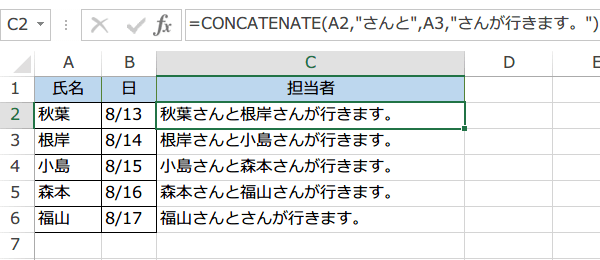 CONCATENATE関数の使い方2