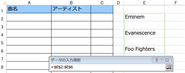 プルダウンリストの元になる表
